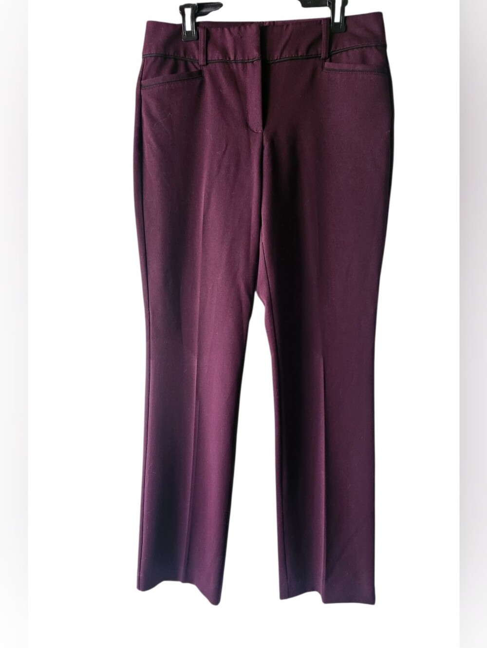 New York & Co Burgundy w/Black Trim Slacks Trousers Straight Cut 10 Tall EUC $19